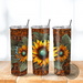 Western sunflower mug with floral design. Insulated travel cup for hot & cold drinks. Personalized country gift.